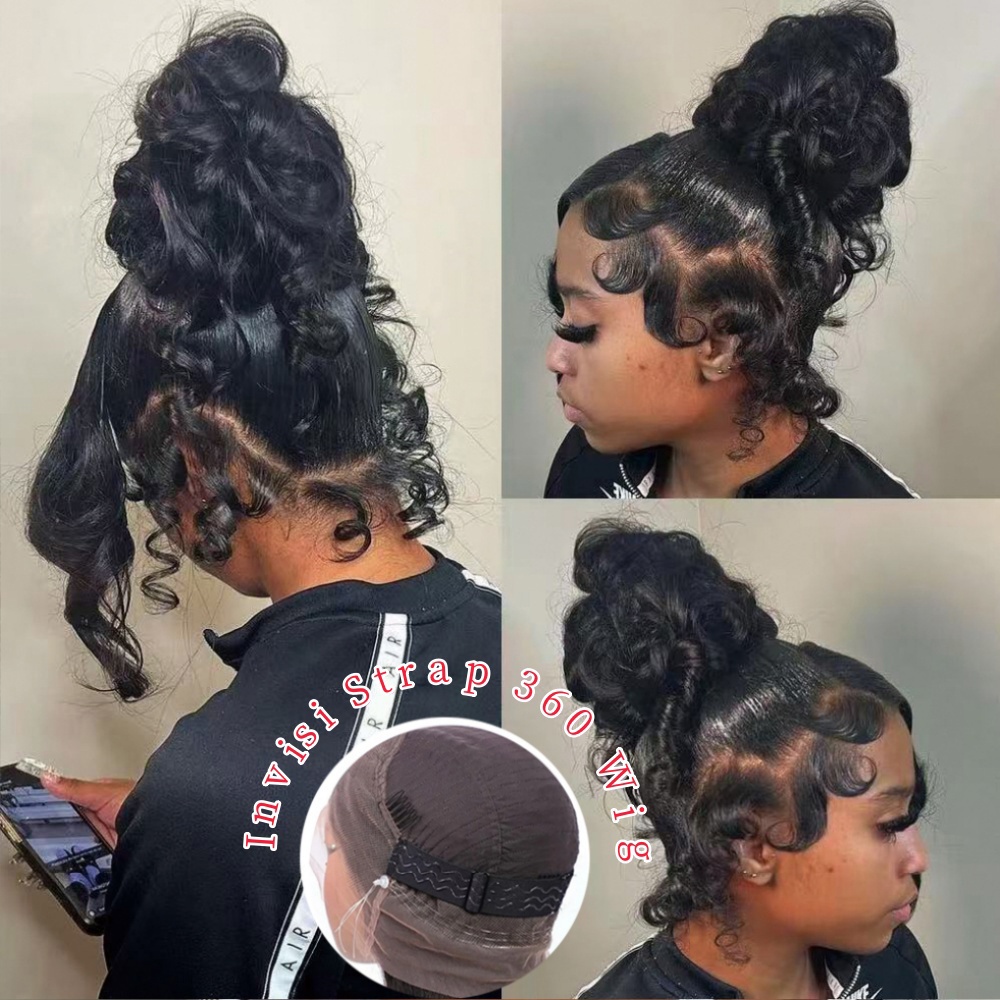 Human Hair Wigs - HD 360 Vollspitze-Perücke mit unsichtbarem Riemen,