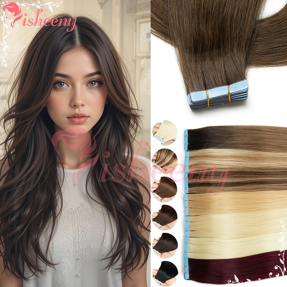 Invisible Tape In Extensions Real Hair - Isheeny – Echthaar-Haarverlängerungen mit geradem Tape-In-System,