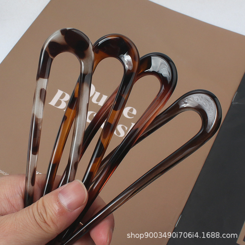 Hair Bundles - Koreanische U-förmige Haarspange mit Leopardenmuster, Retro
