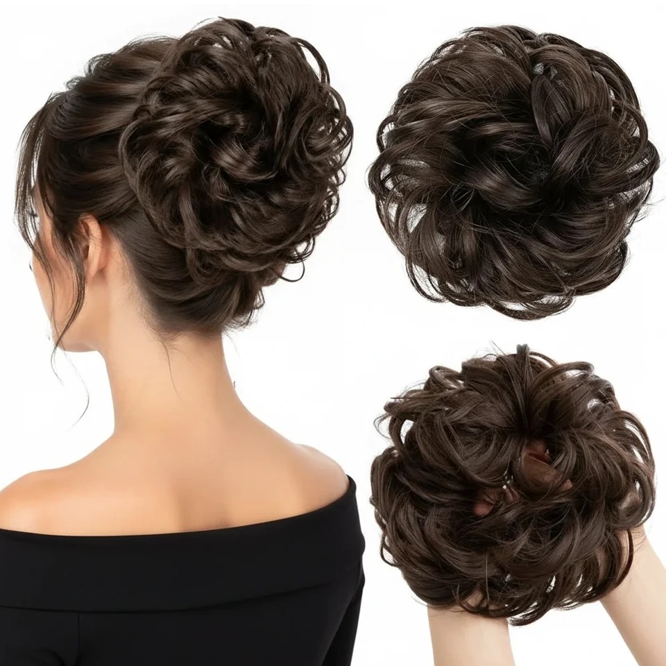 Claw Clip Messy Bun Hair Piece - Elegantes Lockenhaarstück mit lockiger Welle, flauschige