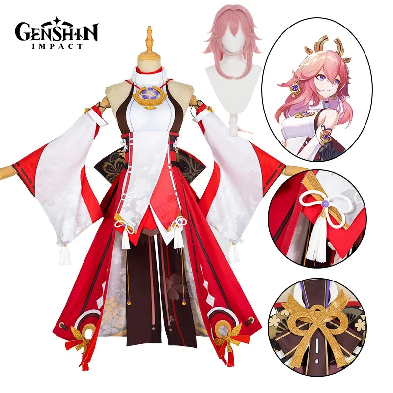 Synthetic Wigs - Yae Miko Cosplay Kostüm Spiel Genshin