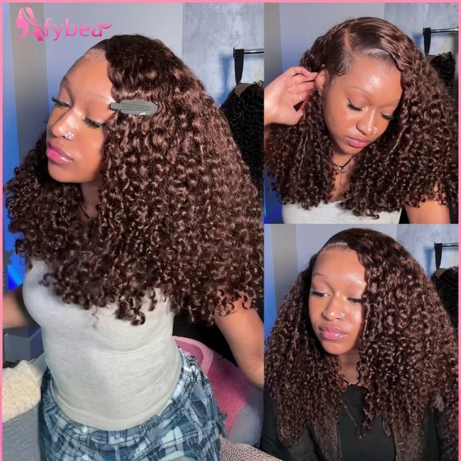 Hd Lace Frontal Wig Human Hair Pre Plucked - Lockige Lace-Front-Perücke, Schokoladenbraun, Echthaar-Perücken, 13x6 HD