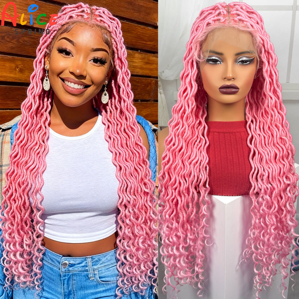 Rosa Vollspitzen-Geflechtperüc – Synthetic Braided Wigs For Black Women Bewertung und Preis